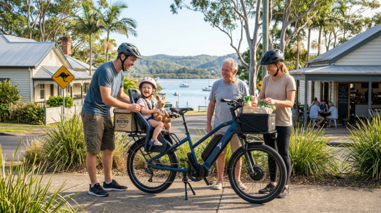 cargo electric bikes Australia family delivery e-bike loaded with cargo and children