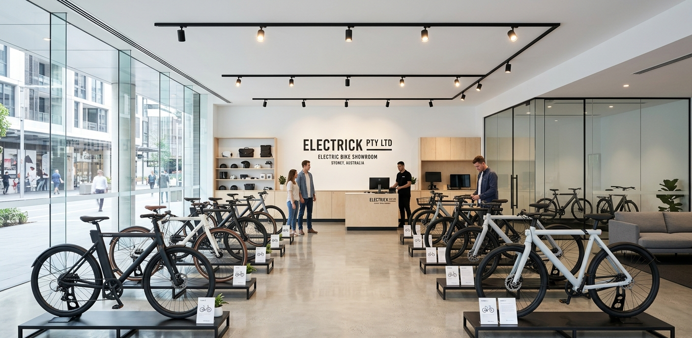 Bright modern electric bike store interior
