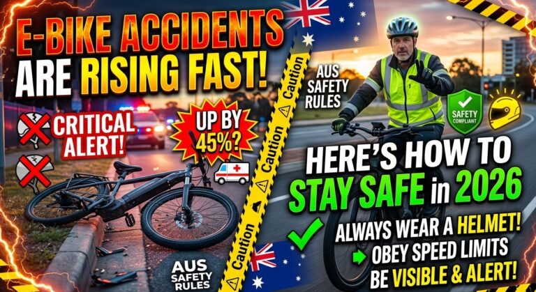 E-bike safety Australia 2026 rider wearing helmet and protective equipment