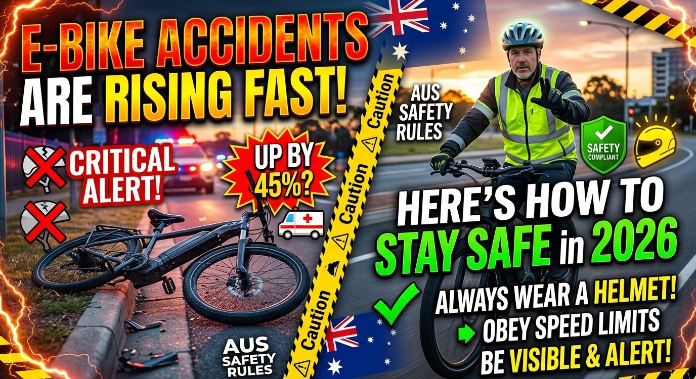 E-bike safety Australia 2026 rider wearing helmet and protective equipment