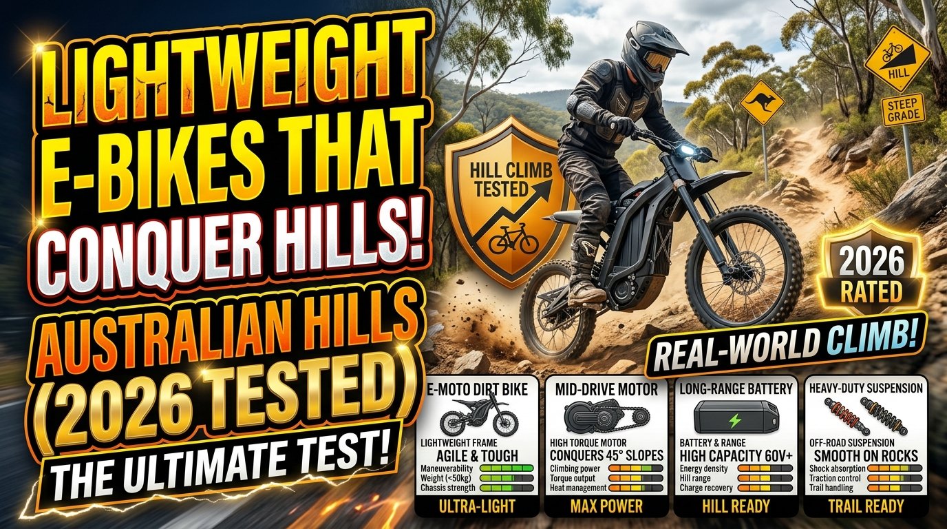 Lightweight electric bike climbing a steep Australian hill